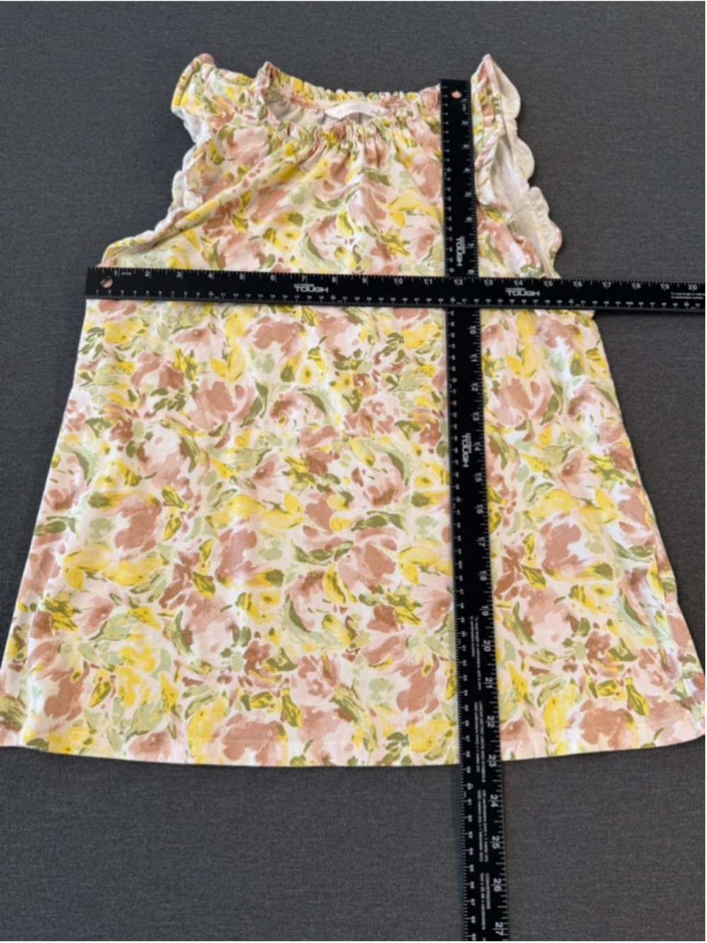 LC Lauren Conrad tank top shirred neck ruffled cap sleeves pastel floral sz S - Picture 4 of 7